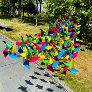 MADEWITH 10/20pcs with Rope Strings Colorful Hanging Windmill with Steel Wire Rope Four-leaf Colored Plastic Windmill String Pinwheels Handmade Arch Corridor Yard and Garden