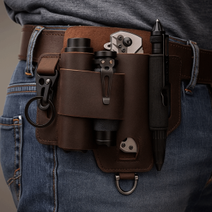 MUQZI Multi-pocket Multit-function Sheath Leather Quick-release Buckle Outdoor Pocket Organizer Flashlight Storage Vintage Hanging Expand Bag Outdoor