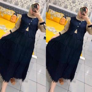 Baju Wanita Benida Rawis Katun Rayon Twill– Dress Lengan Panjang Adem Tali Samping Rempel Rawis