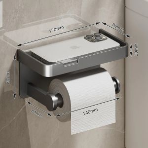 Tempat Tisu Dinding Bebas Bor Rak Tisu Kamar Mandi Tempat Penyimpanan Ponsel Space Aluminum Rack Tissue Holder