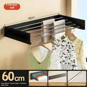 SPACEMADER Foldable Drying Rack Stainless Steel Clothes Rack Wall Mounted Multifunction Hanger Rack Invisible Metal Clothes Organizer Towel Rack
