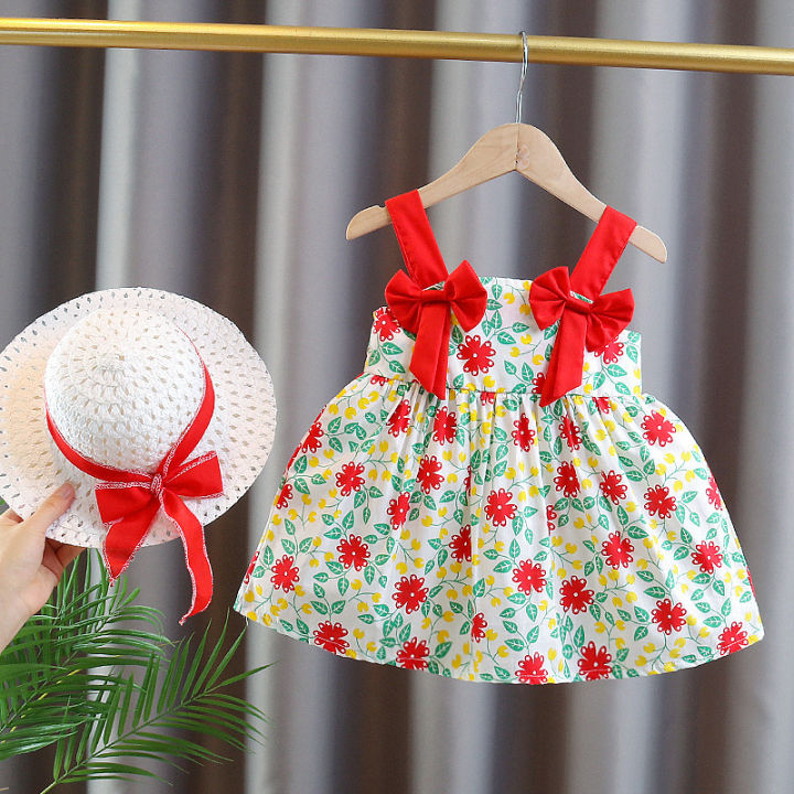 Summer Baby Girl Dresses Flower Bow Suspender Beach Dress Fashion Toddler Girls Kid s Dress Send Hat Lazada PH