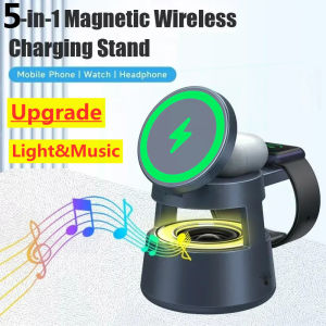 3 in 1 Magnetic Wireless Charger Bluetooth Speaker LED Light Desktop Fast Charging Phone Stand For iPhone 16 15 iWatch Airpods