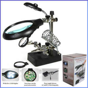 PENGIRIMAN CEPAT Taffware Helping Hand Alat Pegangan Solder Kaca Pembesar LED MG16129 C / alat bantu pegangan solder pcb jepit holder lampu led kaca pembesar / dudukan solder lengkap listrik pcb 1 set
