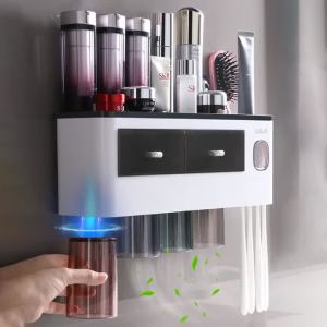 Automatic Toothpaste Dispenser Squeezer Magnetic Toothbrush Holder With Cups Home Storage Rack For Bathroom Accessories2026
