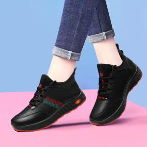 [Free Shipping] New Autumn Collection Of Leather Casual WomenS Shoes Versatile Soft-Soled Work Shoes For Moms With Fleece Lining For Warmth Suitable For Kitchen Work And Office Wear