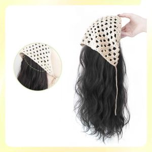 GONGL Soft Womens 2-in-1 Headband Wig Synthetic Realistic Knitted Headband Wigs Heat Resistant Fiber Easy to Wear Long Wavy Curly Hairpieces for Daily Outings