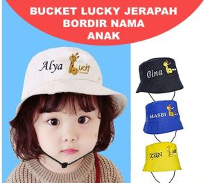 TOPI BUCKET NAMA ANAK TOPI BUCKET GOOD LUCKY BUCKET ANAK JERAPAH BORDIR NAMA BAYI ADA TALINYA