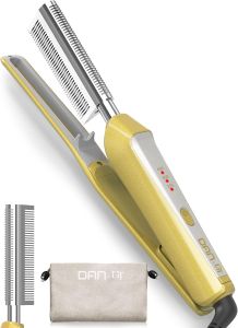 V-Shaped Titanium Hot Comb for Wigs & Natural Black Hair Dual Voltage 100240V Pressing Comb with 3 Heat Settings (356428F) PTC Fast Heat Auto-Off Storage Pouch