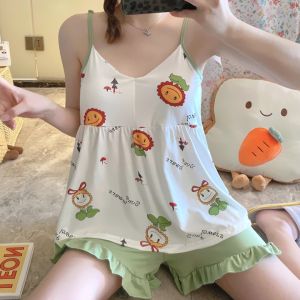 [CHẤT LƯỢNG_THUN COTTON] Bộ đồ thun mặc nhà 2 dây mảnh cổ tim co dãn thoáng mát chất vải dày cao cấp C002