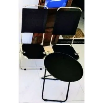Bàn ghế cafe xếp gọn (combo ghế bàn) - Bàn tròn đen ghế kim loại đen phù hợp ngoài trời.