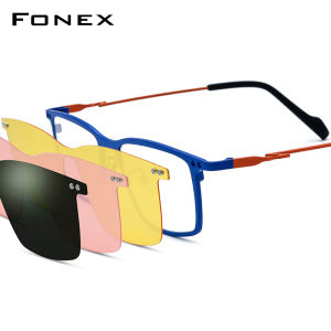 FONEX Titan nguyên chất Gọng kính người đàn ông thiết kế thương hiệu vuông clip trên Flip-up Kính mắt tùy chỉnh kính mắt cho mắt với nhìn trong đêm & ống kính phân cực 85796