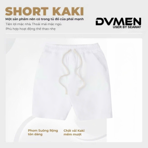 Quần short nam chất kaki mềm mại cạp chun dây rút DVMEN màu đen trắng và nâu