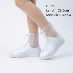[Ready Stock Local] Thickened Waterproof Rain Shoe Cover Heavy Rain Proof Anti-Slip Reusable PVC Zipper Rain Shoe S-2XL