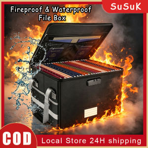 Fireproof Document Box with Lock and Lids Large File Box with Handle Waterproof Documents Storage Box Portable Home Office Car Safe Box