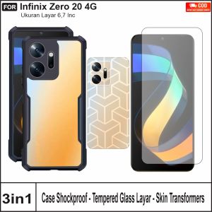 Paket 3in1 Casing Infinix Zero 20 Case Armor Shockproof Free Tempered Glass Layar & Skin carbon