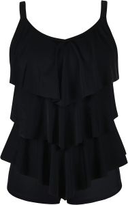 Black Womens Tankini Swimsuit Two Pieces Set Ruffle Swimwear Bathingsuit with Boyshort #Y1675TB