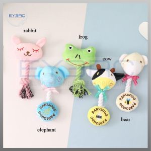 Durable Pet Soft Squeaky Plush Toy with Built-in Squeaker and Rope for Dogs - Rabbit Frog Cow Bear Elephant Shapes