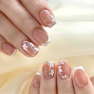 【With Glue 】24/Pcs DIY Fake Nails French Finger Nail Art False Nail with Glue COD