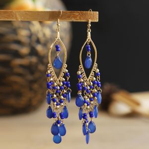 Multi Layer Water Drop Long Earrings Women Creative Bohemian Rice Beads Tassel Earrings Beach Resort Earring for Women Girl Jewellery