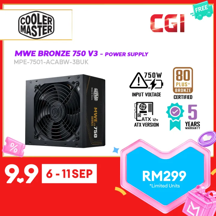Cooler Master MWE Bronze 750W V3 ATX 3.1 Non-Modular PSU - MPE-7501-ACABW-3BUK