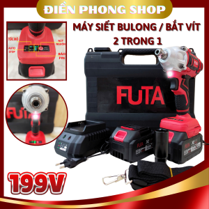 Máy siết bulong 2in1 FUTA 199V không chổi than dùng bjn 10cell Tặng kèm 1 đầu khẩu máy bắn ốc xe máy xe hơi...