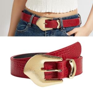 Comfortable Waist Cincher Adjustable PU Leather Waist Strap Belt for Women Trendy Gold Clasp Waist Ornament Gift