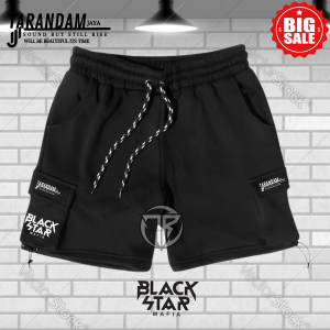 Celana Cargo Pendek Pria Aesthetic Bahan Soft Fleece Adem Dan Lembut Motif [ BLAC STAR MAFIA ] Model Kantong Samping Cowok Cewek Koreaan Style Short Pants Terbaru Tarandam Jaya Terlaris Masa Kini Size M-L-XL-XXL Kargo Gunung Terkeren 2023 Jaman Sekarang