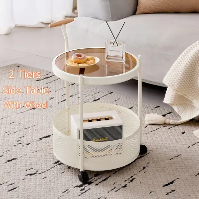 Movable Corner Table Trolley Bedside Coffee Tea Table Bed Side Storage Table Rack With Wheel Meja Tepi Katil