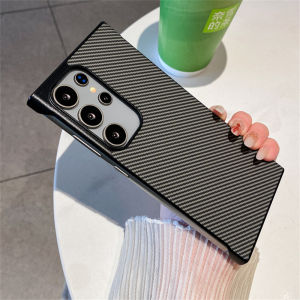 Luxury Carbon Fiber Pattern PC Frameless Phone Case For Samsung Galaxy S25 Ultra S24 Plus Borderless Protective Thin Back Cover