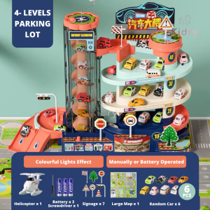 4 Levels Parking Lot Toy with Car Children Garage Track Lift Elevator Light Effect Kids Gift Car Park | Mainan Kereta