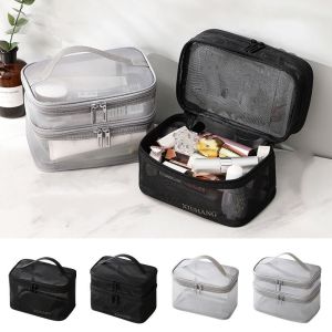 FXUP Nylon Makeup Bag Double Layered Mesh Transparent Storage Bags GIft Organizer Makeup Organizers Women