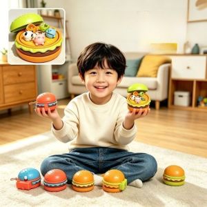 CNIEN8 Hình dạng bánh hamburger. Móc khóa trò chơi câu cá Giải trí Hoạt hình  dây chuyền hình máy câu cá xoay Đồ chơi giáo dục. Hài hước Đồ chơi câu cá nam châm Chìa khóa