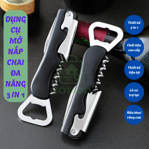 Dụng cụ mở nắp chai đa năng 3 trong 1 -Đồ khui rượu vang kiêm mở nắp chai và dao cắt giấy bạc -Dụng cụ mở bia và rượu chuyên dụng cho nhà hàng