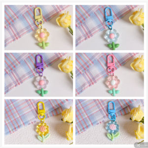 5 PCS Tulip keychain pendant sunflower pendant crystal flower keychain