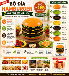 Bộ Đĩa Hamburger 5 In 1 | Đĩa Đựng Bánh Kẹo Snack Trái Cây | Khay Đồ Ăn Vặt Decor Bàn Trà