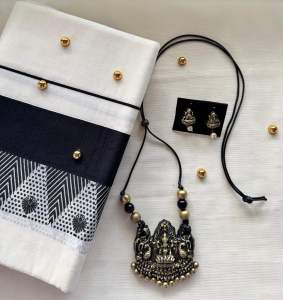Handmade Terracotta Jewelry Lakshmi Necklace Set With Matching Earrings