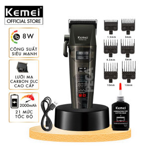 Tông đơ cắt tóc chuyên nghiệp Kemei KM-1382 công suất mạnh 8W lưỡi cắt mạ carbon DLC 21 tốc độ động cơ không chổi than - Chính hãng
