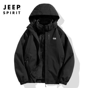 สำหรับทั้งหญิงและชายเสื้อแจ็คเก็ตสำหรับกิจกรรมกลางแจ้ง Jeep 3-In-1กันลมกันน้ำบุนวมเย็นเสื้อผ้าปีนเขา