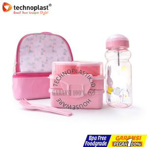 TECHNOPLAST Lungo kids RABITSPACE Lunch Box Botol + Sendok Garpu & Tas