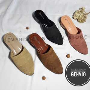 never stel sandal wanita rajut hak bulat bungkus 5 cm GENVIO