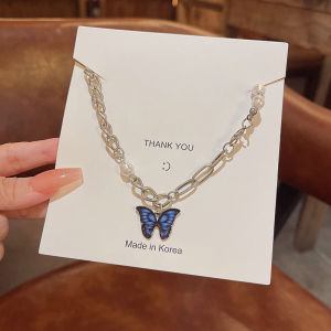 Bestella💗COD Sweet Cool Style Pearl Sambatan Kalung Kupu-kupu Desain Ceruk Fashion Tulang Selangka Rantai