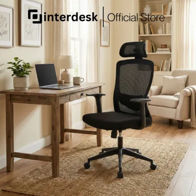 InterGlide Eudoros Ergonomic Chair | Adjustable Headrest | Recline Function | Breathable Mesh | Office Chair