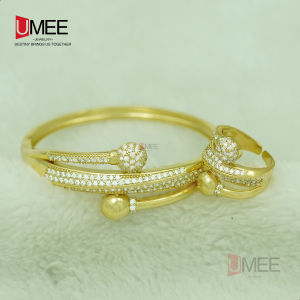 18K Gold Plated Bangle w/Ring 2in1 Set Jewelry Accessories For Women
