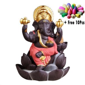 WHL Ganesha Backflow Incense Burner Indian Elephant Incense Stick Holder Home Decorations Items Modern 檀香炉 倒流香香炉 陶瓷倒流香炉