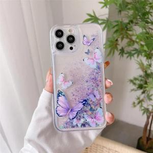 Cute Butterfly Luminous Quicksand Case for Samsung S25 S26 Ultra S24 S23 24 S25 Gloss Coque Transparent Liquid Cover Shell Funda