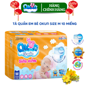 {Hàng chính hãng} Tã quần Okun size M 10 miếng size L 9 miếng size XL 8 miếng. Bỉm quần siêu mềm khô thoáng chống hăm khử mùi tả quần siêu thấm siêu mỏng