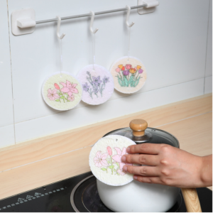 5PCS Wood Pulp Cotton Dishwashing Sponge Kitchen Cleaning Sponge Compressed Water Absorbing Sponge Cute Flower Sponge