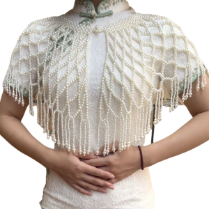 Handmade Pearls Shawl Elegant Hollow Out Shoulder Cover For Women Wedding Evening Party Dress