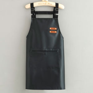 Kitchen Waterproof Oil-proof Apron PU leather Apron Home Wear Resistant Leather Apron Black Apron With Zipper Pocket
